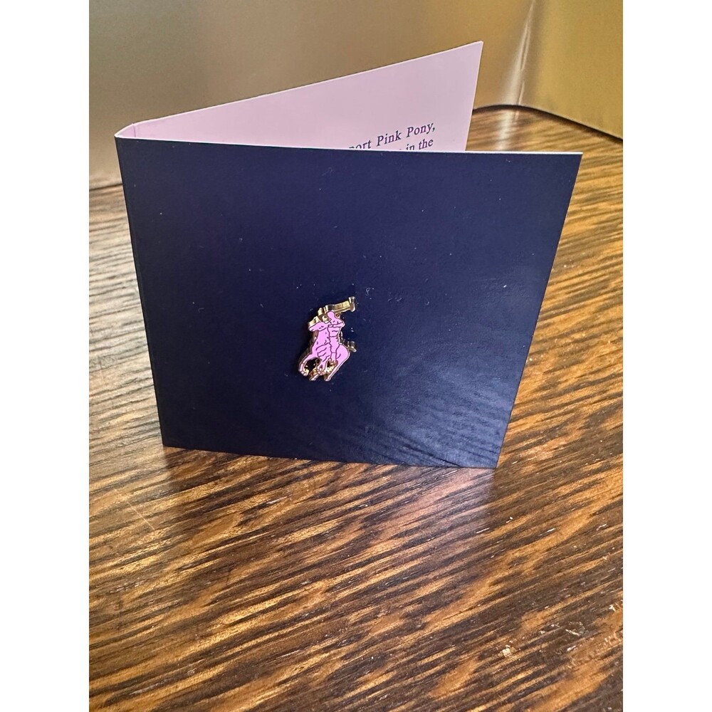 Ralph Lauren Pink Pony Enamel Lapel Pin Gold Tone New with Original Card Rare